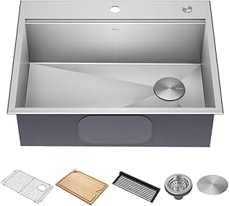 Kore 28-Inch Drop In/Top Mount Workstation 16 Gauge Single Bowl Stainless Steel Kitchen Sink with Accessories, KWT310-28
