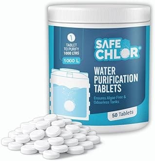 Safe Chlor 1000 L | Chlorine Tablets for Water Tanks of 1000 Ltrs, 1 Tablet to Treat 1000 litres | Water Purification Tablets Kills Bacteria and Prevents Algae; Pack of 50 Tablets for 50000 Ltrs