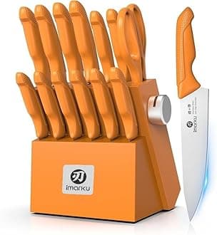 imarku 14 Piece Professional Kitchen Knife Set Stainless Steel Orange