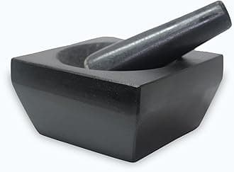 Pure Granite Stone Mortar and Pestle Set, Kalvam,kharad, Masher Spice Mixer/Okhli and musle/Kharal for Kitchen and medicine making (6 inch square)