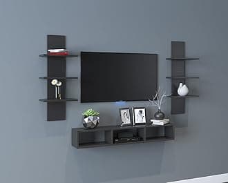 Furnifry Wooden TV Entertainment Unit with 2 Wall Shelf for TV Upto 42in (Black)