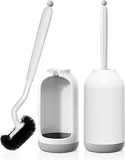 HAMITOR Toilet Bowl Brush Holder Set: 2 Pack Bathroom Deep Cleaning Toilet Cleaner Scrubber Under Rim with Curved Bristle for Dead Corner Clean - Hidden Modern Rv Toilet Decorative Accessories with