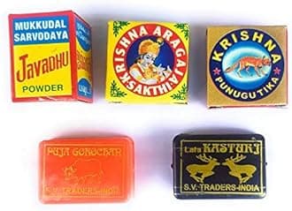 holy Pooja Pack of 5 Items- Divine Incense Set- Javadhu, Punugu, Aragaja, kasturi and Gorojanam???