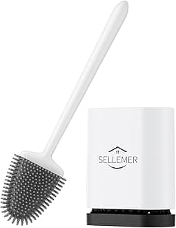 Sellemer (White) - Bathroom Toilet Brush and Holder Set, Toilet Bowl Cleaner Brush with Holder for Bathroom Storage and Organisation, Carrying Solid Anti-Rust Handle Design