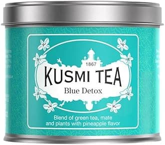 Blue Detox - Green, Mate and Pineapple Tea Mix - Rosehip, Rooibos, Mint and Guarana Flavors - Loose Leaf Tea - 100g Tin - Quantity for approx. 50 cups