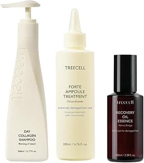 TREECELL Collagen Hair Care Routine Bundle – Day & Night Shampoos + Recovery Oil Essence for Hydration, Strength & Shine | For All Hair Types