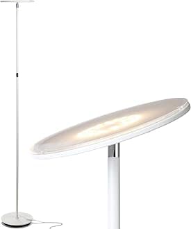 Brightech Sky Flux Dimmable LED Floor Lamp – Super Bright Floor Lamp for Living Room and Offices – Torchiere Standing Lamp with 3 Light Options, Tall Lamp for Bedroom Reading and More - White