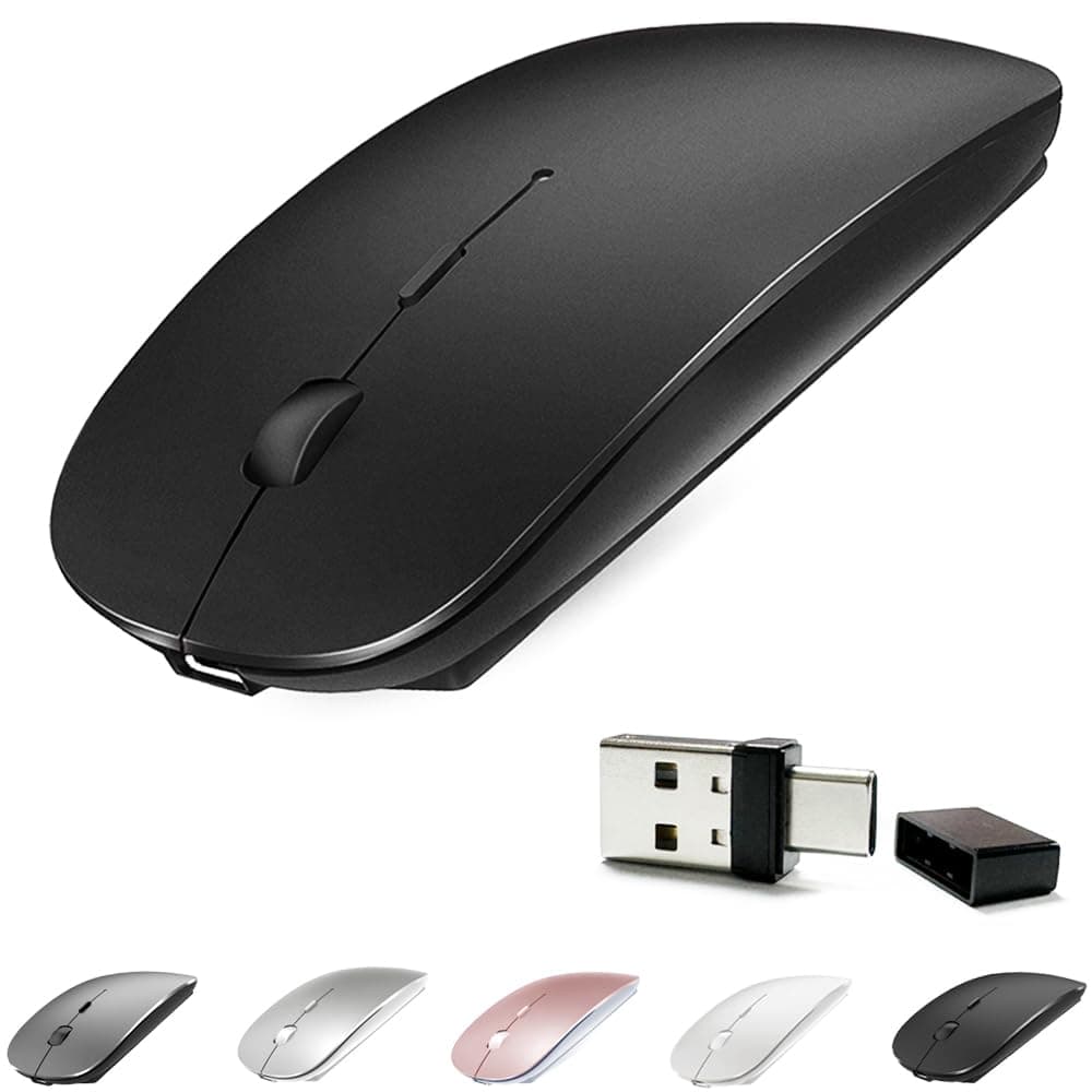 4 Modes Rechargeable Bluetooth Mouse BT3.0/5.2+USB-2.4G/Type-C,Wireless Mouse for MacBook pro/MacBook air/Laptop/iMac/ipad/Notebook/pc (BT/USB-C Black)