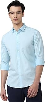 Peter England Men's Slim Fit 100% Cotton Shirt, Medium Blue1, 40