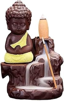 Lucky Buddha Backflow Incense Burner Buddha Backflow Incense Burner Waterfall Smoke Fountain for Home Decor with Free of 10 Backflow Cones/Dhoop