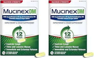 Cough Suppressant and Expectorant, Mucinex DM Maximum Strength 12 Hour Tablets, 14ct, 1200 mg Guaifenesin, Relieves Chest Congestion, Quiets Wet and Dry Cough, 1 Doctor Recommended OTC (Pack of 2)