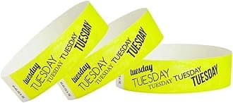 500 WristCo Tuesday Neon Yellow Tyvek Wristbands for Events - ¾” x 10” - Waterproof Recyclable Comfortable Tear Resistant Paper Bracelets Wrist Bands for Concerts Festivals Admission Party