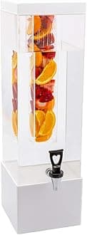 Bev Tek 3 gal Square Clear Acrylic Beverage Dispenser - Infusion Core, White Base - 7 3/4" x 7 3/4" x 25 3/4" - 1 count box - Restaurantware