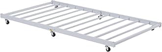 - VECELO Twin Trundle Bed Frame Only/Roll Out/Enhanced & Up-Graded Metal Slats Support with Lockable Casters, Pure White