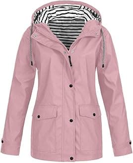 Womens Long Waterproof Jacket Hooded Women Rain Raincoat Solid Hooded Jacket Windproof Outdoor Coat Plus Women's Coat Womens Fleece Zip up Jacket