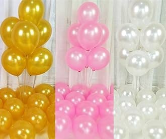Golden Pink White Balloons Pack of 200 for birthday decoration items also suitable for Anniversary, Wedding, Celebration, Party