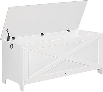MAHANCRIS 47.2" Toy Chest, Sturdy Entryway Storage Chest with Safety Hinge, Retro Toy Box, Wooden Look Accent Furniture for Living Room, Bedroom, White SCBW48801
