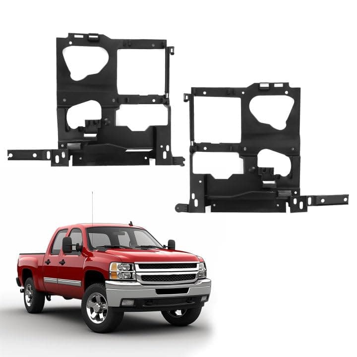 KUAFU Pair Headlight Bracket Mounting Panel Compatible with 1999-2006 Chevy Chevrolet Silverado Suburban Tahoe GMC Sierra Yukon HeadLamp Bracket Driver & Passenger Side Replacement for GM1221121 Black