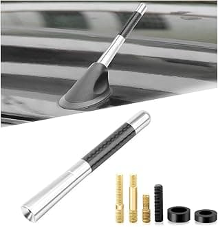 Car Short Antenna, 4.72" Carbon Fiber Antennas Replacement with Aluminum Screw, AM/FM Radio Reception Antenna for Most Cars, SUVs and Trucks, Universal Accessories (Silver)
