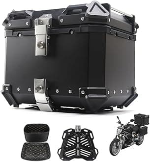 Aluminum Motorbike Tail Box Trunk Waterproof Scooter Rear Top Box, Top Case for Store Helmet Large Luggage, 36L 45L 55L 65L with Security Lock(Black,36L)