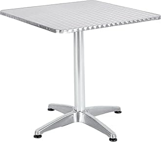 BTEXPERT Indoor Outdoor 27.5" Square Restaurant Table for Patio Stainless Steel Silver Aluminum Furniture with Base