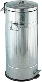WENKO Step Trash Can with Lid and Pedal, Retro Metal Garbage Bin, Tall Waste Basket for Kitchen, Office, Bathroom, Outdoor, Soft Close, 7.93 Gal, 12.2 x 27.17 x 12.2 in, Gray