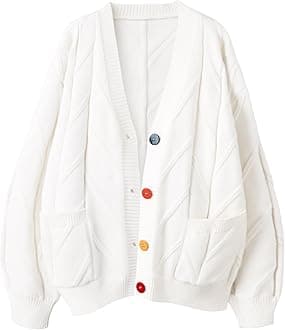 Women's Cable Knit Long Sleeve Open Front Cardigan Sheep V-Neck Button Down Embroidery Wool Blend Sweater Coat Outwear