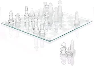Fine Glass Chess Set, Modern Clear Chess Board Set with Solid Clear & Frosted Chess Pieces | 9.7'' Crystal Chess Board Set, Felt Padding Included