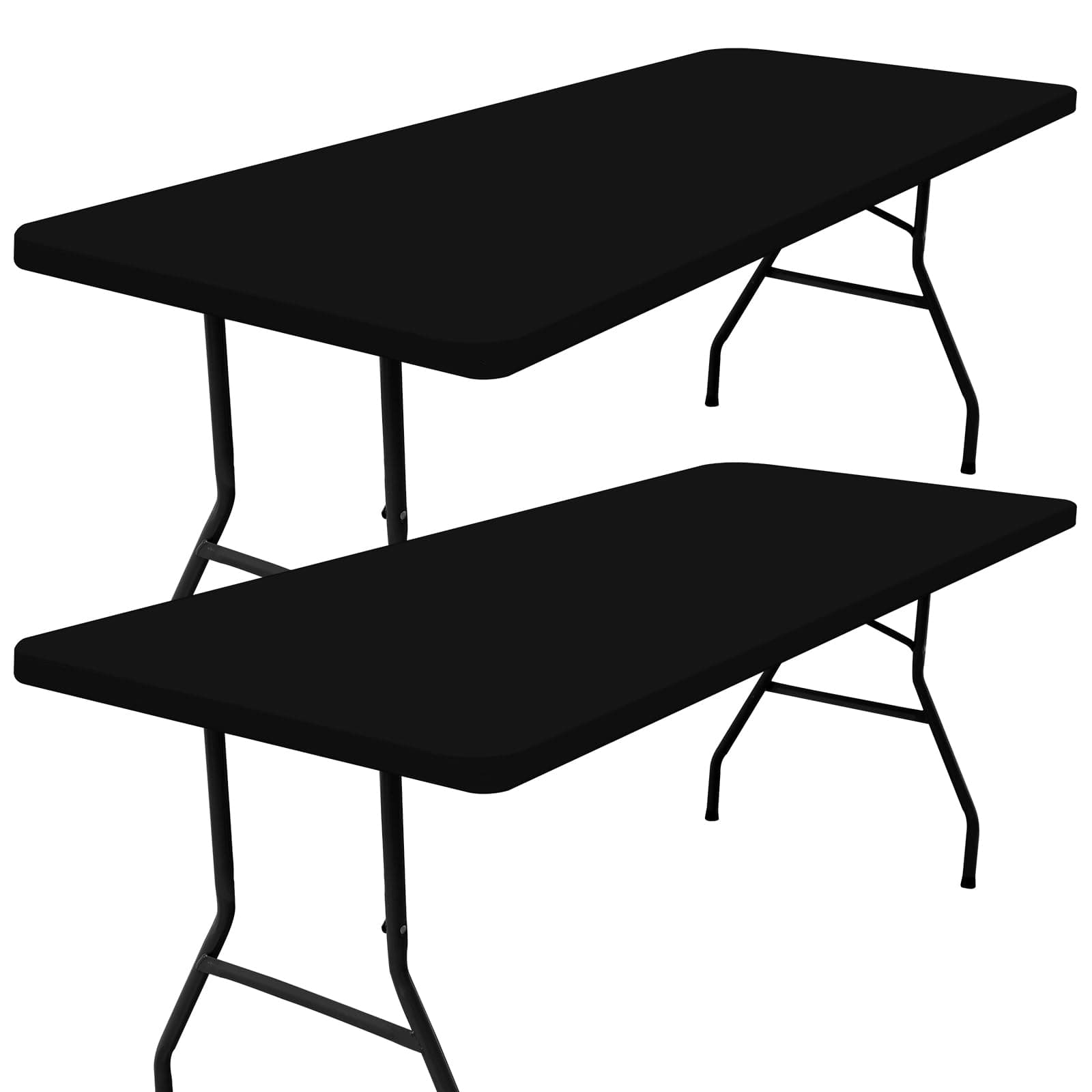 smiry Rectangle Picnic Table Cloth 2 Pack, Waterproof Elastic Fitted Tablecloths for 6 Foot Tables, Washable Polyester Table Cover for Camping, Banquet and Outdoor (Black, 30"x72")