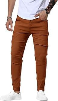 Woenzaia Men's Slim Fit Dress Pants Casual Stretchy Twill Chinos Tapered Skinny Slacks
