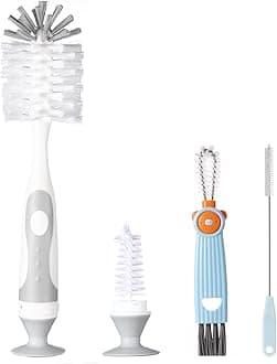 4-in-1 Baby Bottle Brush Set - Including Brushes for Bottles, Straws, Caps, & Nipples - BPA-Free (Grey)