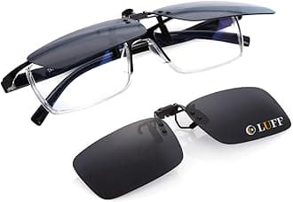 LUFF Polarized Clip on Sunglasses for Prescription/Myopia Eyeglasses Outdoor/Driving, Black-upgrade Flip, Medium