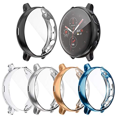 [5-Pack] Screen Protector Case Compatible with Samsung Galaxy Watch Active 2 44mm Cover, All-Around Protective Cover Soft TPU Bumper Accessories (Clear+Silver+Black+Indigo+Rose Gold, Active 2 44mm)
