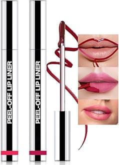2Pcs Matte Liquid Lip Stain Peel Off Lip liner Tattoo, Matte Peel Off Lip Stain, Long Lasting Waterproof Lipstick Lip Gloss Stain, Transfer-proof for All Skin Types (0.24 fl oz-00#+06#)