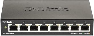 DGS-1100-08V2, Ethernet Switch, 8 Port Easy Smart Managed Gigabit Desktop EEE Network Internet or Wall Mount