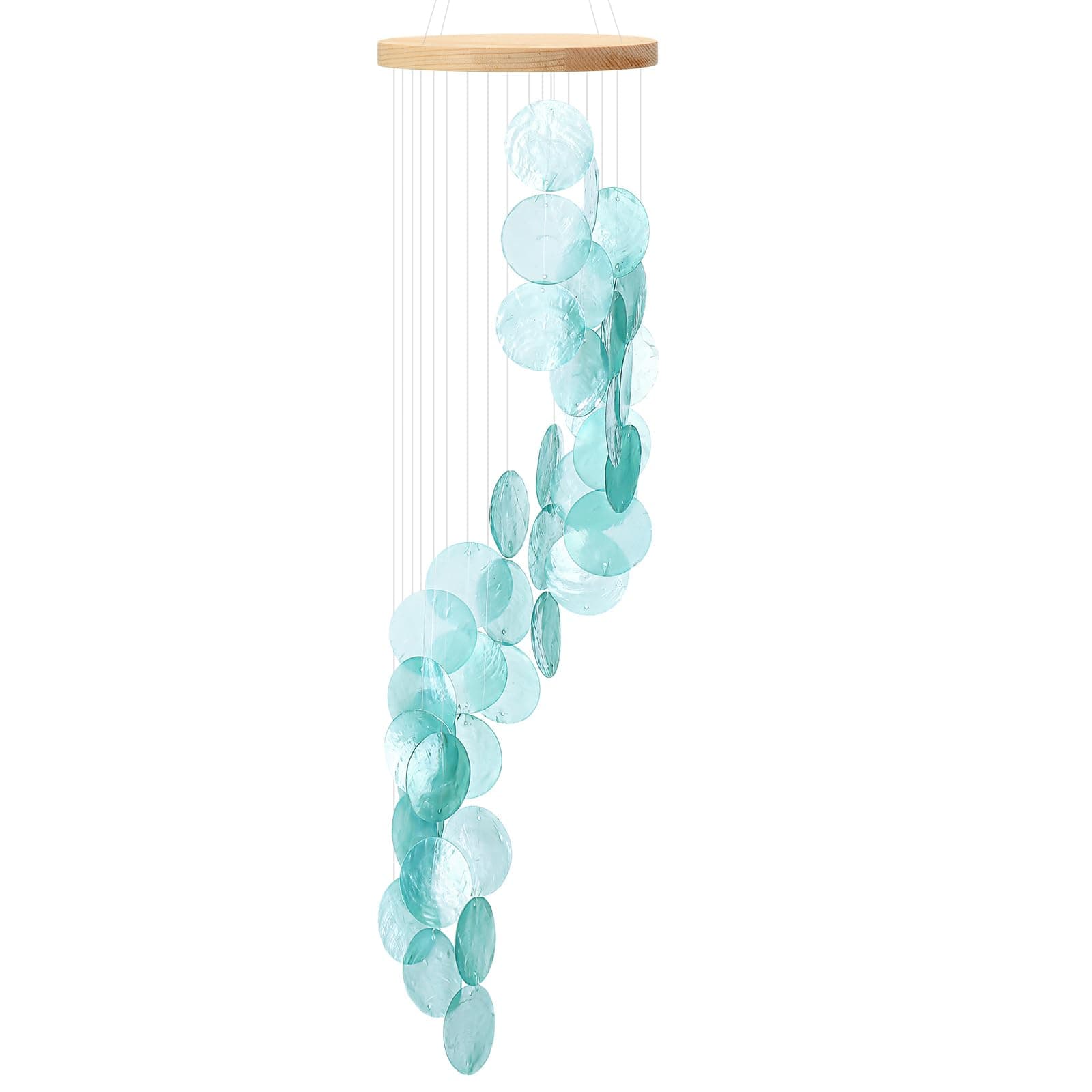 Wenqik Sea Glass Shell Wind Chimes for Outside Seaglass Capiz Windchime Spiral Wind Chimes for Women Beach Holiday Summer Gift Indoor Outdoor Home Housewarming Garden Decor(Blue)