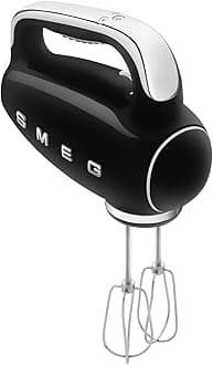 Smeg HMF01BLUK Hand Mixer with Turbo Function, 3 Attachments, LED Display, Retro 50's Style, 250W, Black