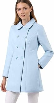 Women's Peter Pan Collar Double Breasted Winter Long Trench Pea Coat