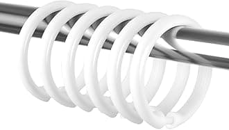 12 PCS White Plastic Shower Curtain Rings, Easy Snap Closure Shower Curtain