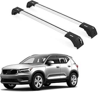 Roof Rack Cross Bars for Volvo XC40 2019-2026 | Aluminum Crossbars with Anti Theft Lock for Rooftop | Compatible with Flush Rails - Silver