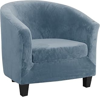 MIFXIN Tub Chair Slipcover 2-Piece Velvet Barrel Club Chair Covers with Cushion Cover Stretchy Soft Washable Armchair Sofa Couch Furniture Protector for Living Room Hotel Counter Cafe (Gray Blue)