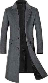 YOUTHUPMens Winter Coat Slim Fit Wool Overcoat Knee-Length Elegant Trench Coat Business Peacoat