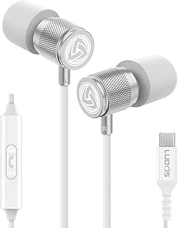– ULTRA USB C Headphones for iPhone 16 15 Pro Max Plus iPad Pro, 5 Years Warranty, Magnetic USB-C Earbuds for Samsung Galaxy S24 S23 Ultra S22 S21 FE S20 A55 A54 A53, USB Type C Earphones - White