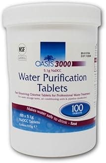 Oasis 3000 Water Purification Tablets | WHO Recommended 5ppm | Fast-Acting for Safe Drinking | 100 Tablets |