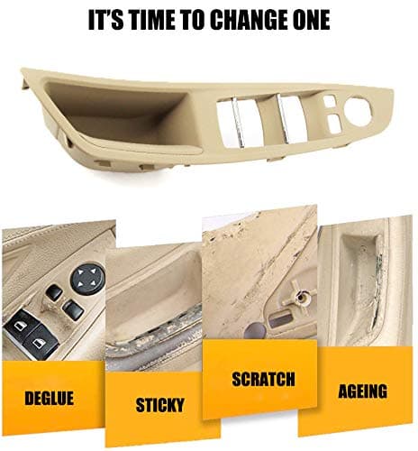 FEXON Beige Window Switch Armrest Panel, Inner Door Pull Handle Trim Cover Kits Replacement for 2010-2016 BMW 5 Series 520 523 525 528 530