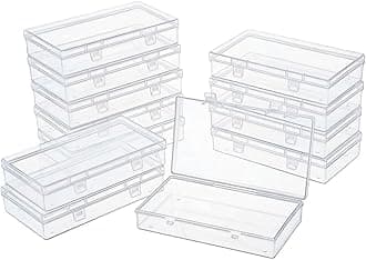 LJY 12 Pieces Rectangular Empty Mini Clear Plastic Organizer Storage Box Containers with Hinged Lids (6.1 x 3.3 x 1.2 inch, Transparent)