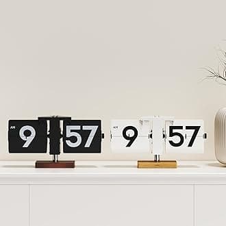 mooas Classic Modern Wood Big Flip Desk Clock (Black), Retro Vintage Analog Design Auto Flip Clock Table Clock Large Number Battery Powered, Ideal for Home Office School Hotel Café, 36.3x19.1 Cm
