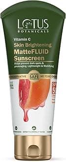 Lotus Botanicals Vitamin C Skin Brightening MatteFluid Sunscreen | SPF 50 | PA+++ | 100x Vitamin C | Protects from Sun, UV Rays | Brightens Skin | No White Cast|Water Resistant|No Preservatives75g