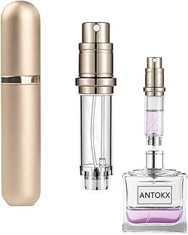 ANTOKX Travel Perfume Bottle Refillable Atomizer - 5ML Pocket Perfume Dispenser, Scent Pump Case, Leakproof Portable Perfume Sprayer for Women and Men (Gold-1)