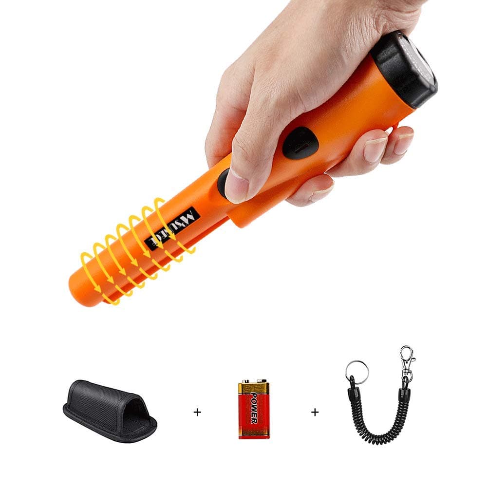 Fully Waterproof Metal Detector Pinpointer Include a 9V Battery, 360°Search Treasure Pinpointing Finder Probe with Belt Holster for Adults and Kids (Single Mode)